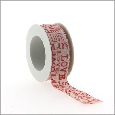 Satin ribbon - Love - ecru-red - 238mm x 15 meters