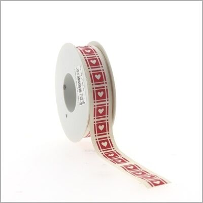 Cotton ribbon - Hearts - 25 mm x 15 meters