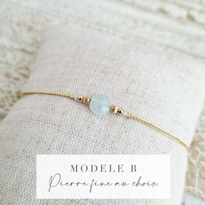 Wristband B | Lithotherapy bracelet | Well-being wristband | Fine bracelet in 14k gold filled gold and natural stone | Gem bracelet | Water Resistant Jewelry | Tadaam Jewelry | Made in France |
