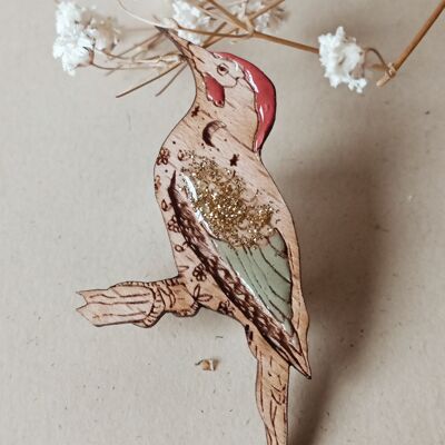 Green Woodpecker Bird Brooch