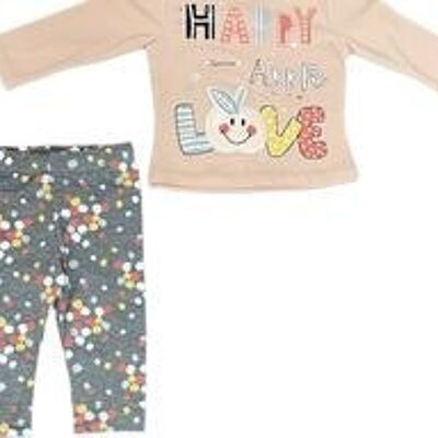 T-shirt deux pièces à manches longues pour fille Happy Apple | Abricot/ Gris