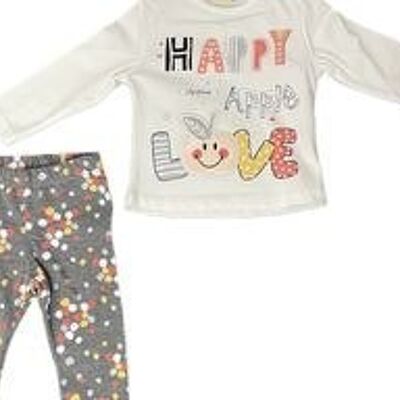 T-shirt da bambina a maniche lunghe in 2 pezzi con Happy Apple |bianco/grigio