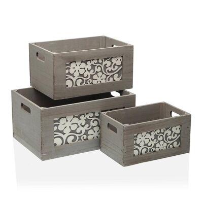 SET OF 3 GRAY WOODEN BOXES 22150027