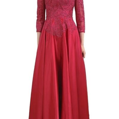 Long evening dress with sleeves Burgundy red