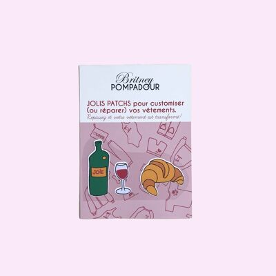 Pretty Wine and Croissant iron-on patches