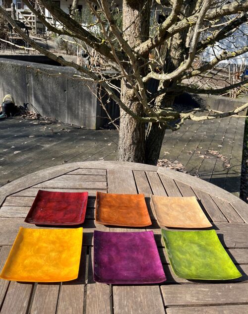 Set de 6 plats carrés en capiz - mix coloris acidulés