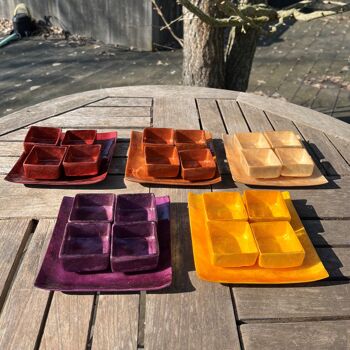 Set de 5 plats avec mini bols carrés en capiz - mix coloris chauds 4