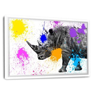 Safari Colors Pop - Rhinoceros - Leinwandbild mit Schattenfuge
