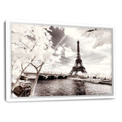 Paris Winter White - Seine - canvas picture with shadow gap