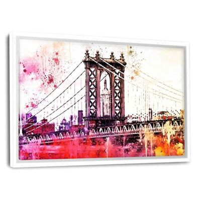 Acuarela de NYC - El puente de Manhattan - Lienzo con hueco de sombra