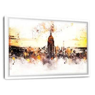 NYC Watercolor - Sunset Skyline - Leinwandbild mit Schattenfuge