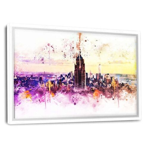 NYC Watercolor - New York Skyline - Leinwandbild mit Schattenfuge