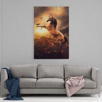 Cheval d'or - tableau sur toile avec espace d'ombre 12