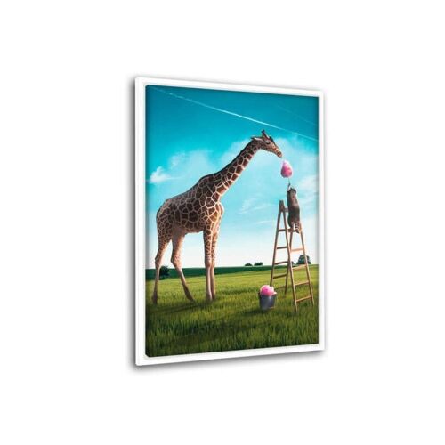 Die hungrige Giraffe - Leinwandbild mit Schattenfuge