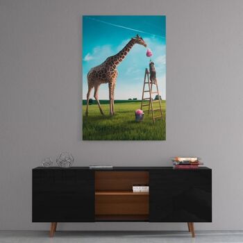 La girafe affamée - tableau sur toile avec espace d'ombre 13