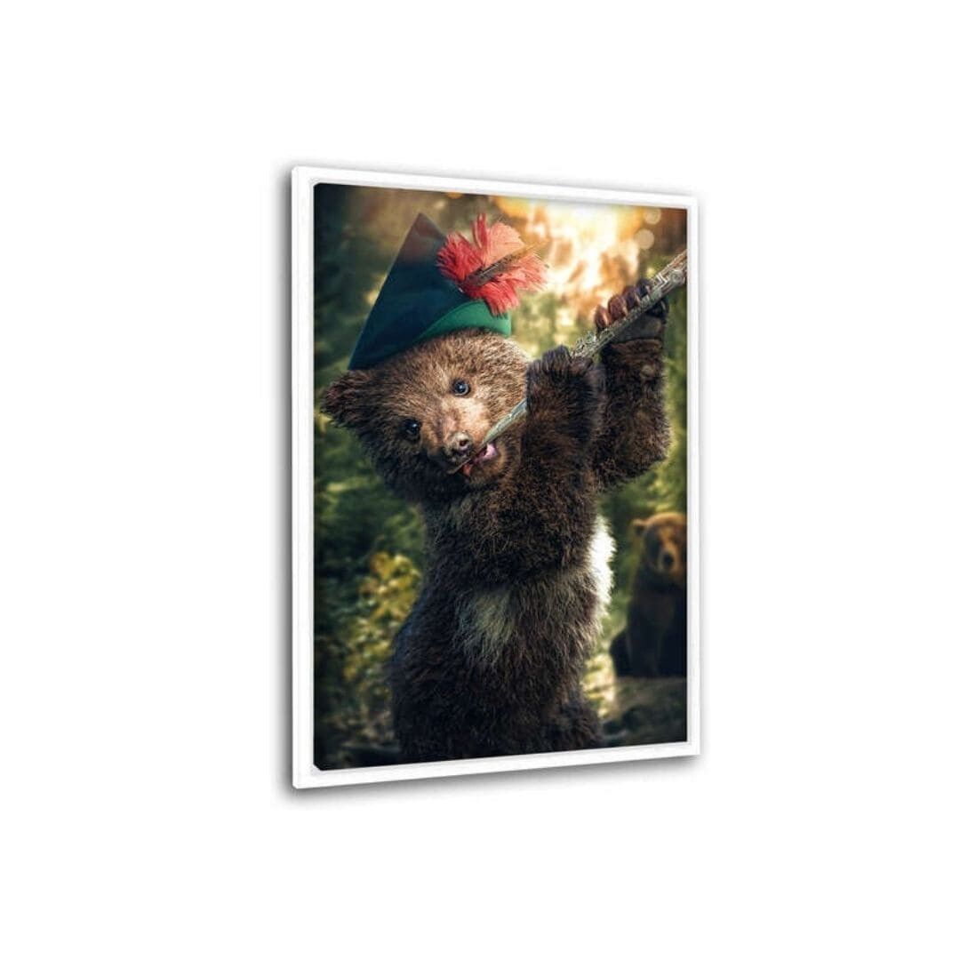 Orso con flauto - quadro su tela con fuga d'ombra