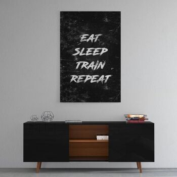 EAT, SLEEP, TRAIN, REPEAT - blanc - tableau sur toile avec espace d'ombre 22