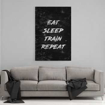 EAT, SLEEP, TRAIN, REPEAT - blanc - tableau sur toile avec espace d'ombre 13