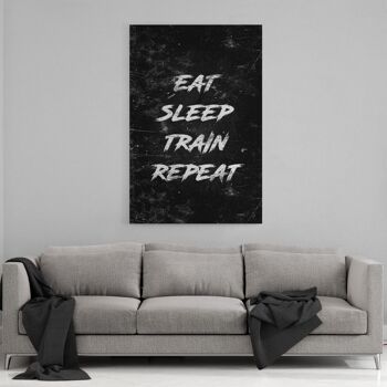 EAT, SLEEP, TRAIN, REPEAT - blanc - tableau sur toile avec espace d'ombre 23