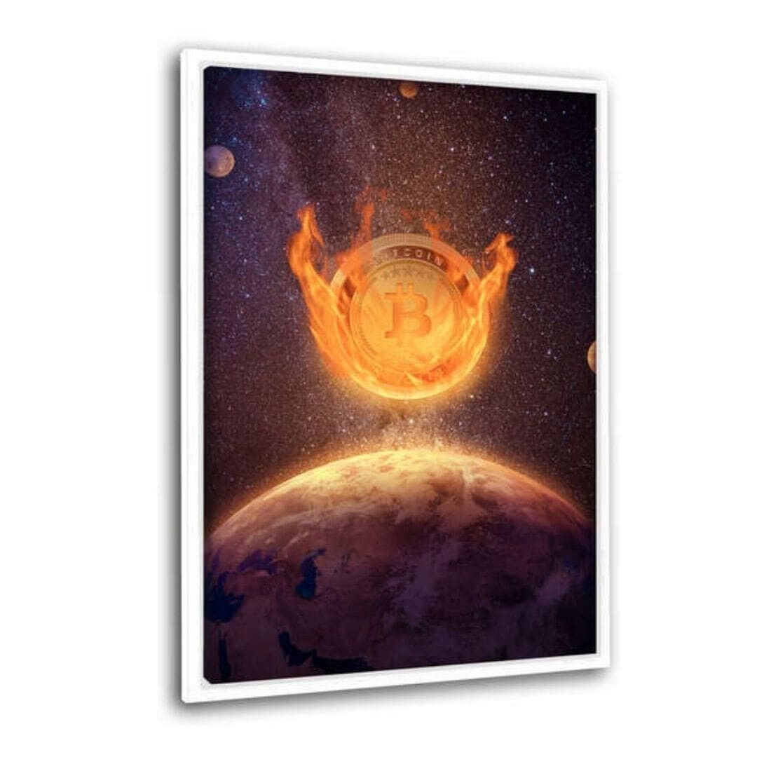 BITCOIN ON FIRE - quadro su tela con spazio d'ombra