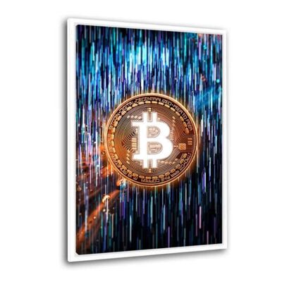 BLUE BITCOIN - canvas picture with shadow gap