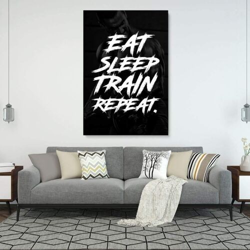 EAT, SLEEP, TRAIN & REPEAT. - Leinwandbild mit Schattenfuge