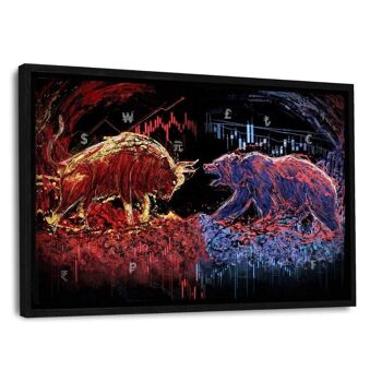 Taureau contre ours - Impression sur toile avec cadre 21