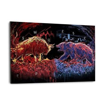 Taureau contre ours - Impression sur toile avec cadre 16