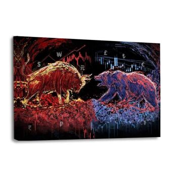 Taureau contre ours - Impression sur toile avec cadre 24
