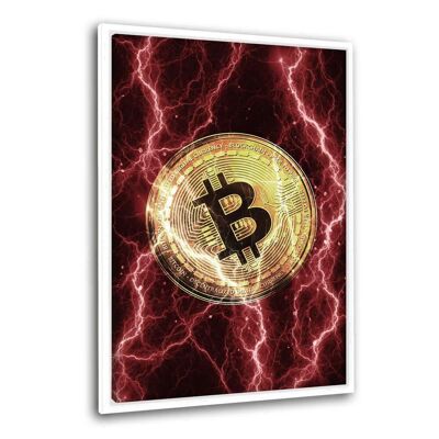Electrified Bitcoin - red - Leinwandbild mit Rahmen