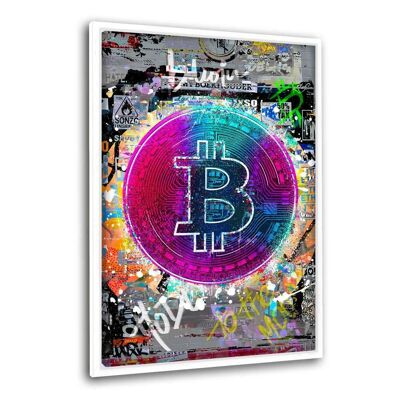 Bitcoin coloré - tableau sur toile avec cadre