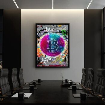 Bitcoin coloré - tableau sur toile avec cadre 2