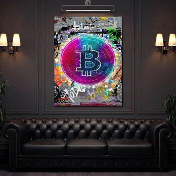 Bitcoin coloré - tableau sur toile avec cadre 13