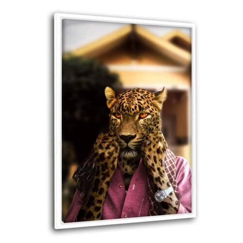Business Leopard - Leinwandbild mit Schattenfuge