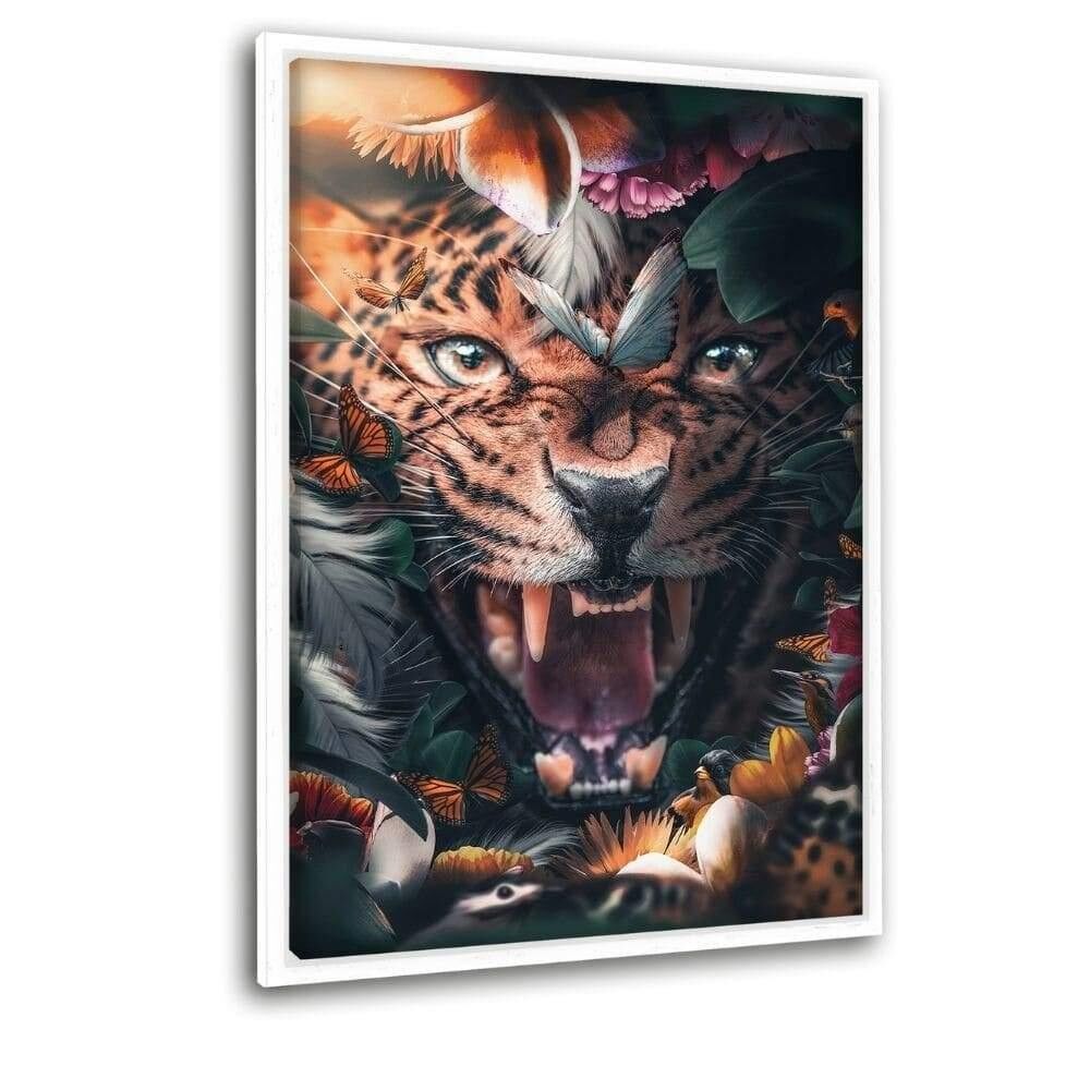 Floral Leopard - Leinwandbild mit Schattenfuge