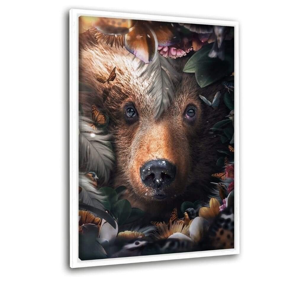 Floral Bear - Leinwandbild mit Schattenfuge