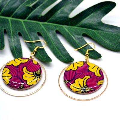 Hoop earrings in wood and resin wax pattern wedding flowers pink yellow and gold