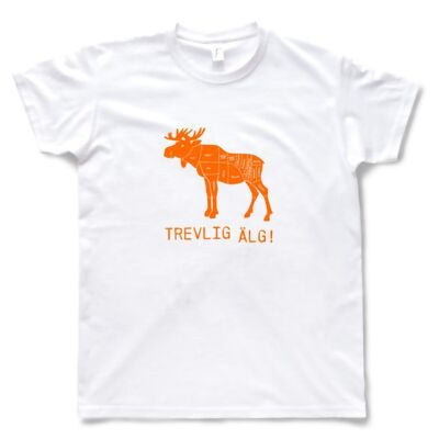 Camiseta Hombre Blanca – Moose diseño naranja