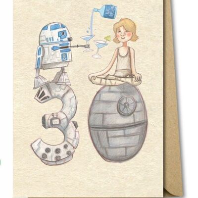 Tarjeta de cumpleaños número 30 - R2D2 y Luke Skywalker