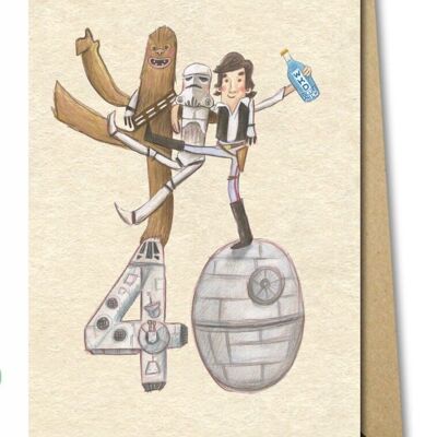 Biglietto per il 40° compleanno: Chewbacca, Stormtrooper e Han Solo