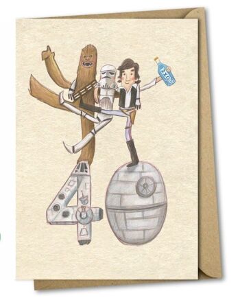 Carte 40e anniversaire - Chewbacca, Stormtrooper et Han Solo