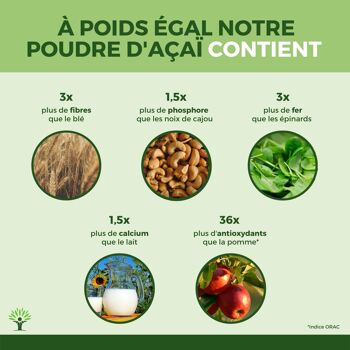 Açaï Bio en Poudre - Superaliment - Fer Oméga 3 Phosphore - Baies Lyophilisées de Qualité Premium - Sans Sucre Ajouté - Conditionné en France - Vegan 10