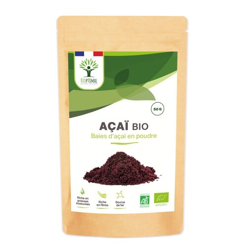 Açaï Bio en Poudre - Superaliment - Fer Oméga 3 Phosphore - Baies Lyophilisées de Qualité Premium - Sans Sucre Ajouté - Conditionné en France - Vegan