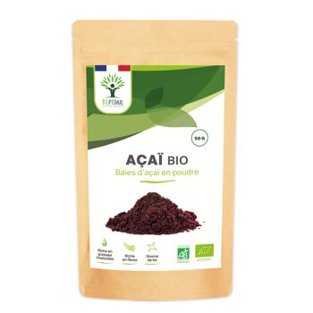 Açaï Bio en Poudre - Superaliment - Fer Oméga 3 Phosphore - Baies Lyophilisées de Qualité Premium - Sans Sucre Ajouté - Conditionné en France - Vegan 1