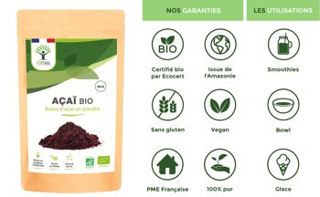 Açaï Bio en Poudre - Superaliment - Fer Oméga 3 Phosphore - Baies Lyophilisées de Qualité Premium - Sans Sucre Ajouté - Conditionné en France - Vegan 3