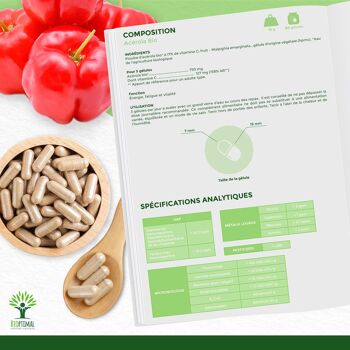 Acérola Bio - Complément alimentaire - Vitamine C - Anti-fatigue Système immunitaire - Extrait d'Acérola en gélules - Fabriqué en France - Vegan - gélules 6