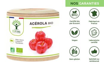 Acérola Bio - Complément alimentaire - Vitamine C - Anti-fatigue Système immunitaire - Extrait d'Acérola en gélules - Fabriqué en France - Vegan - gélules 8