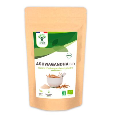 Ashwagandha orgánica - Withania somnifera - Superalimento - Polvo de raíces de Ashwagandha india - Sueño antiestrés - Envasado en Francia - Vegano