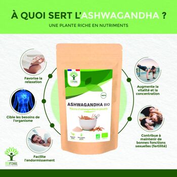 Ashwagandha Bio - Withania somnifera - Superaliment - Racines d'Ashwagandha Indien en Poudre - Sommeil Anti-stress - Conditionné en France - Vegan 3
