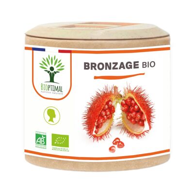 Bronzage Bio - Autobronzant - Complément alimentaire - 100% Poudre Urucum Bio - Fabriqué en France - Certifié Ecocert - Vegan - Gélules